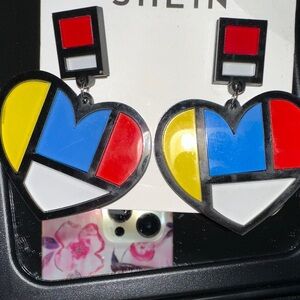 SHEIN Color-Block Heart Drop Earrings in Red, Blue, Yellow, White